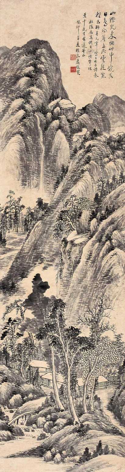 萧俊贤 1909年作 水墨山水 立轴